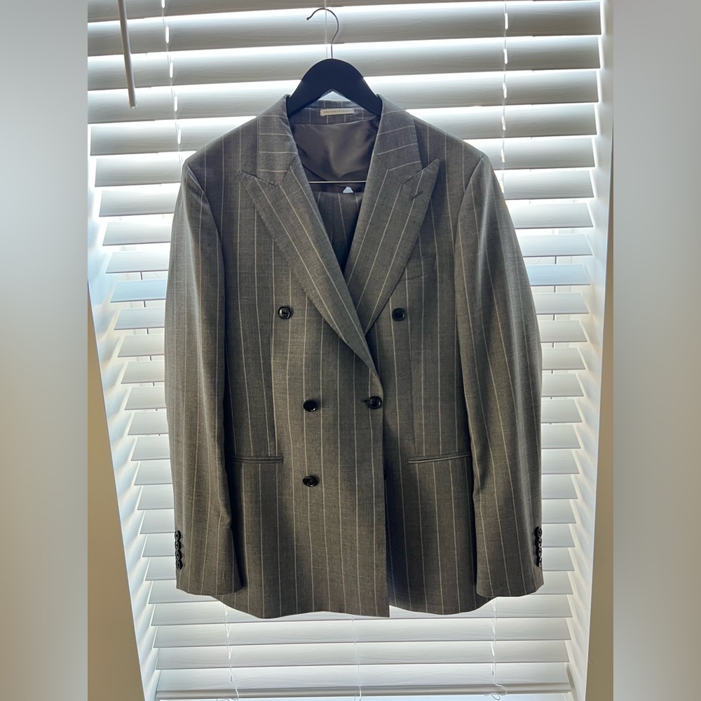 Reiss Tijuana Double Breasted Peak Lapel Grey Pinstripe Suit 40R/34inch Pants
